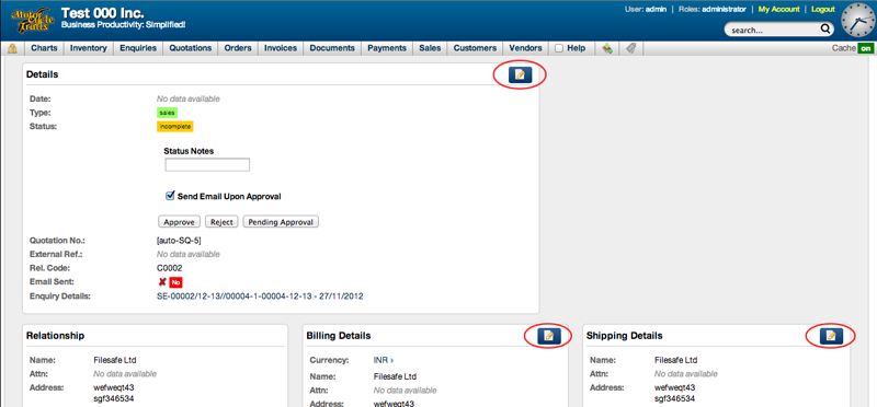 Screenshot editing an enquiry